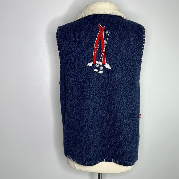 Kikit Teddy Bear cute navy blue Christmas Sweater Vest Holiday Cardigan large - Picture 5 of 11